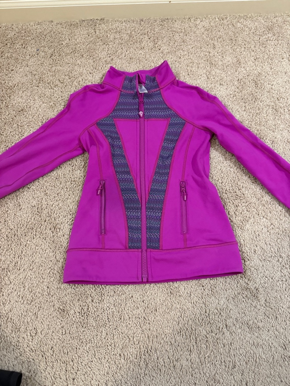 Ivivva Magenta Full-Zip Utility Jacket with Patterned Panels size 10